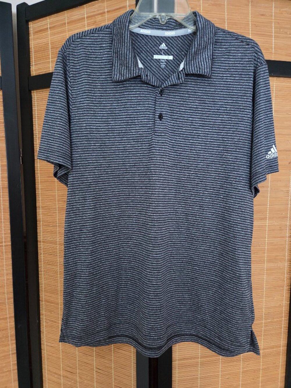 Adidas Men's Golf Feeder Heather Gray Black Stripe Polo Shirt Size L Golf Sport